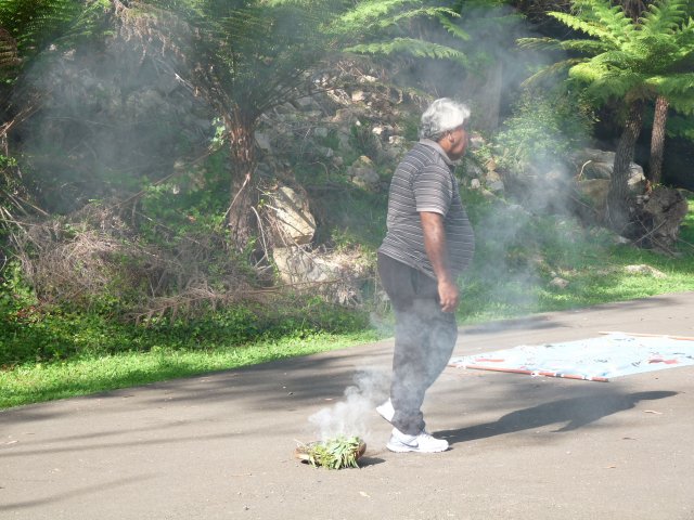 Uncle Ivan Wellington at Smoking Ceremony, Appin Massacre Memorial, 2013